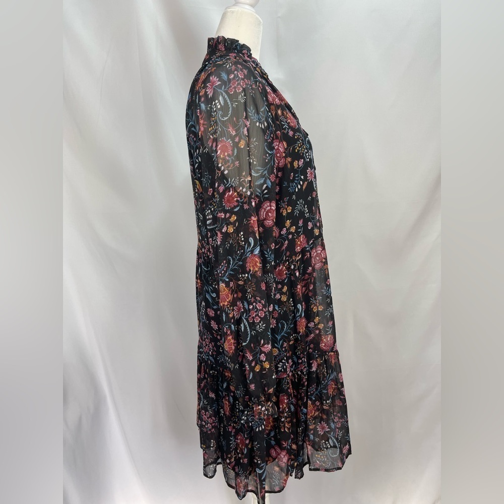 Harper 241 black and floral ruffled collar boho dress women’s size 6 - Picture 3 of 15